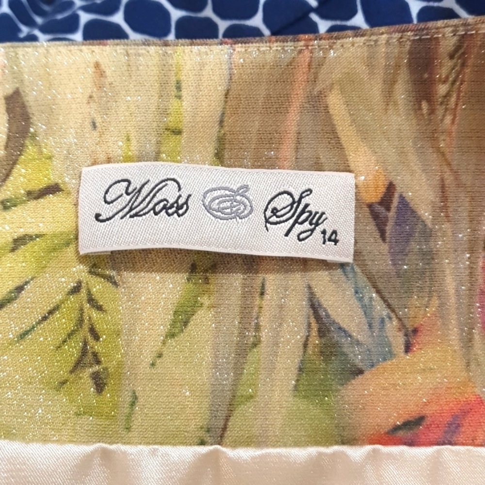 Moss & Spy Size 14 Metallic Tropical Front Zip Dress - Picture 9 of 11